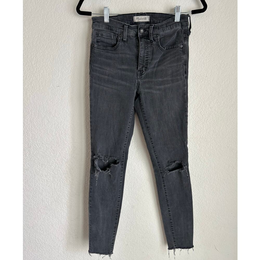 Madewell 9" High Rise Skinny Charcoal Wash Distressed Cut Off Jeans 28 | 6 Tall